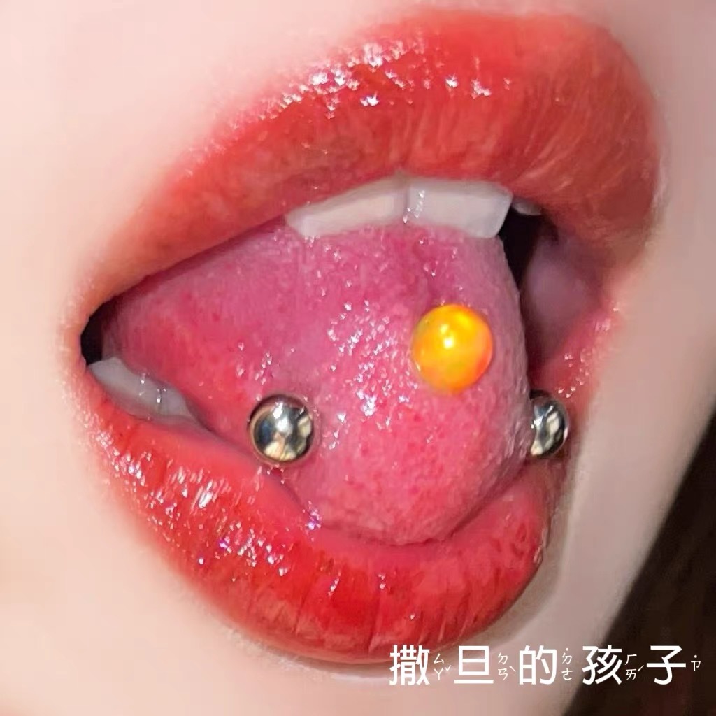 Nebula Opal 5mm Ball Titanium Steel External Thread Tongue Nail Tongue Ring Wholesale Direct Sales detail image 8