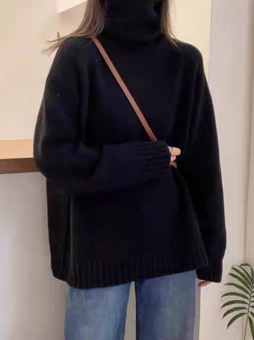 2025秋冬季新款羊毛堆堆领套头长袖毛衣女宽松纯色内搭针织打底衫|undefined