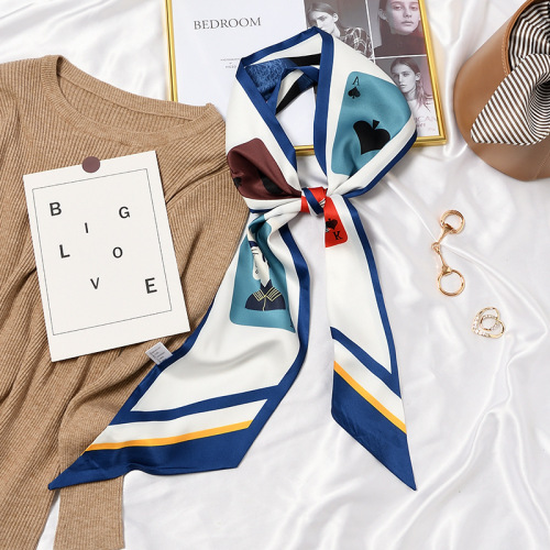 Retro French small silk scarf for women in spring and autumn, versatile small long hair band to bind hair, ribbon to tie hair, floating scarf