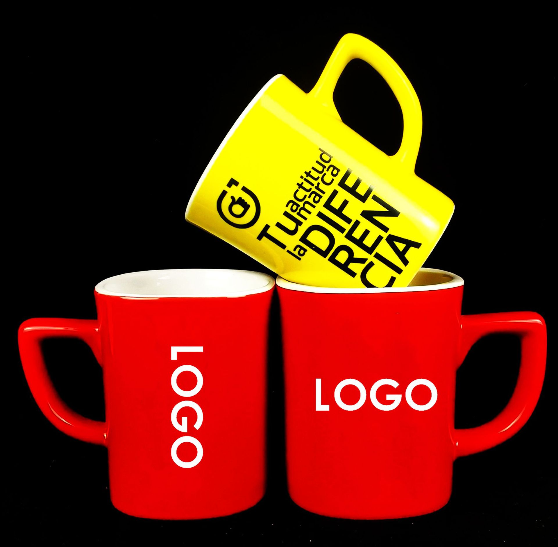 外贸陶瓷彩色方口咖啡杯新款把手大红色釉马克杯印刷logo广告礼品