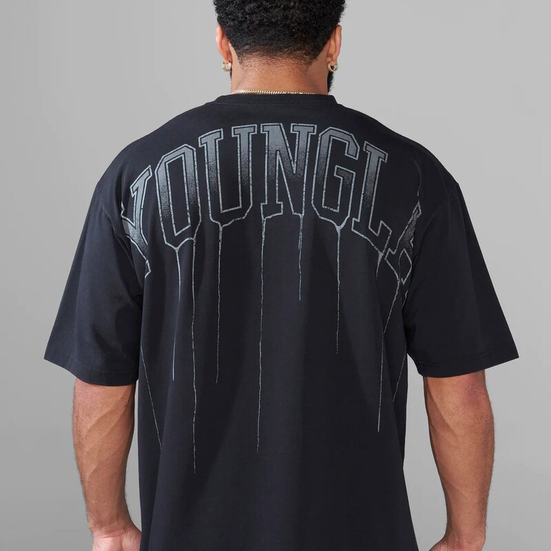 YOUNGLA Men's Oversized T-Shirt Cotton Round Neck Loose Short Sleeve Gym Sports Fitness T-Shirt 240 Fabric