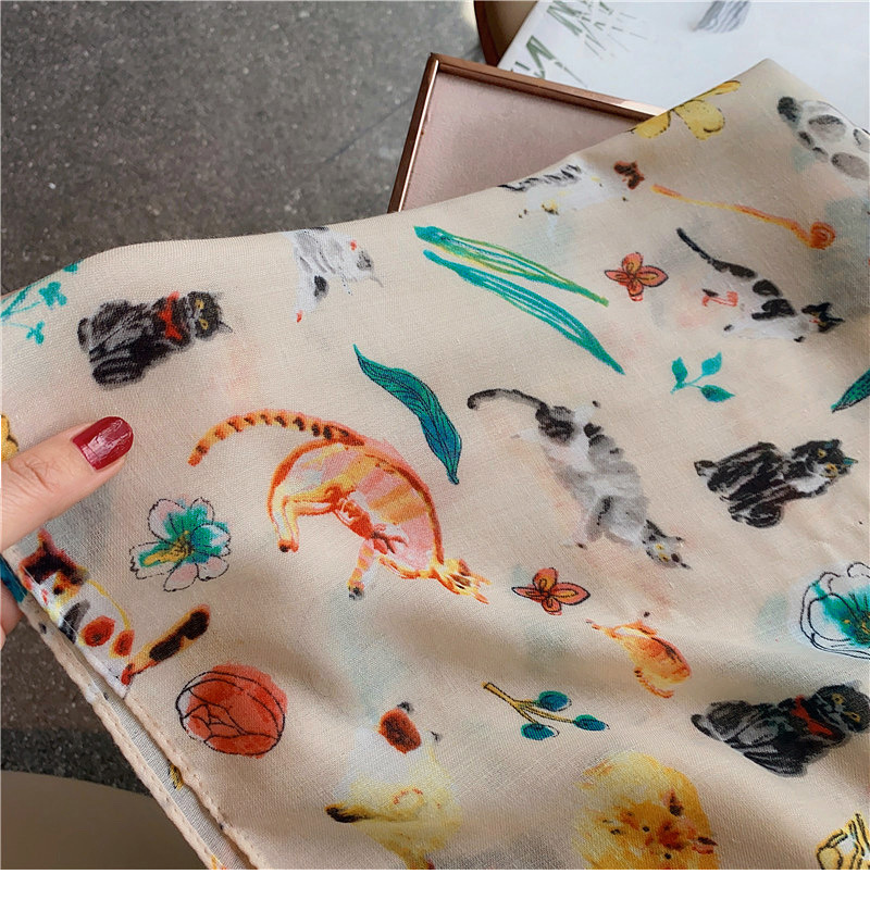 Sciarpa lunga donna retro stampa gatto scialle estivo solare_voghion.com