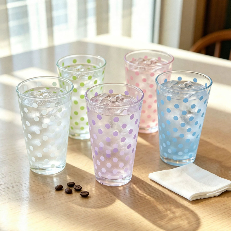Free Shipping Polka Dot Water Cup with Straw Lid Ins Style Cartoon Kitten Glass Cup Coffee Cold Drink Cup Gift Cup