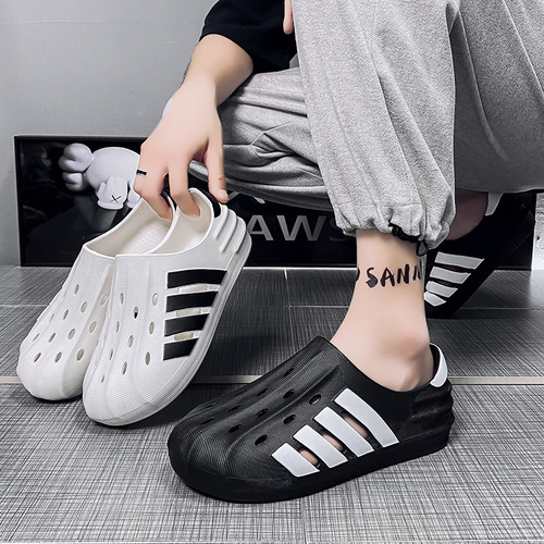 Men's Croc Shoes 2024 New Non-slip Thick Sole Casual Outerwear Korean Style Beach Soft Sole Nurse Baotou Slippers for Men