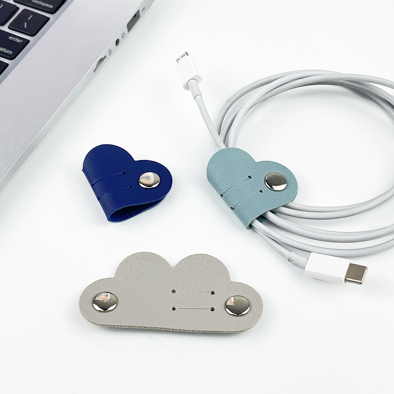 Spot transfronterizo pu cuero espeso amor en forma de corazón cable de datos clip de almacenamiento de paquete de acabado de hebilla de cable de auriculares fijo