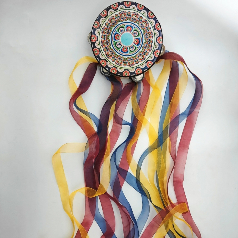 Orff Tambourine Dunhuang Feitian Dance Xinjiang Uyghur Grade Examination Tambourine 7inch Streamer Tassel Tambourine