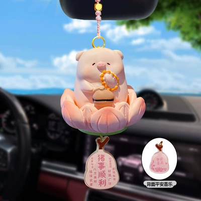 Rearview Mirror Hanging, Car hanging - original-good-luck-lotus-buddhist-car-hanging-pig-opp-bag-packaging
