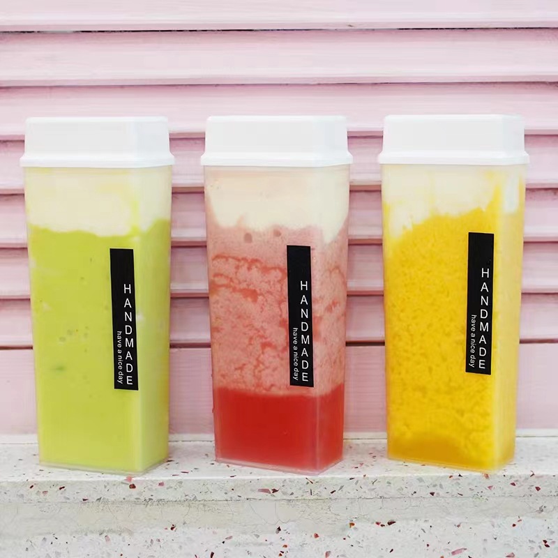 网红K22一次性注塑方形注塑杯带盖奶茶杯商用大方杯方砖杯酸奶杯