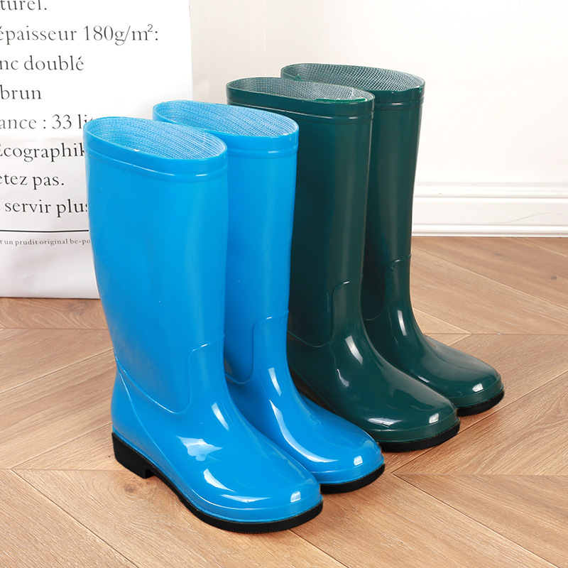 Zapatos de lluvia de barril alto para mujeres adultas, zapatos de lluvia antideslizantes, cocina impermeables, zapatos de goma, zapatos de agua, botas de lana, calentamiento de cuatro estaciones