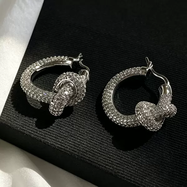 26 New Models of Arc De Triomphe Knotted Rope Knot Earrings with Diamonds, Round Zircon Ear Clips, Exquisite Light Luxury High-End Earrings Wholesale