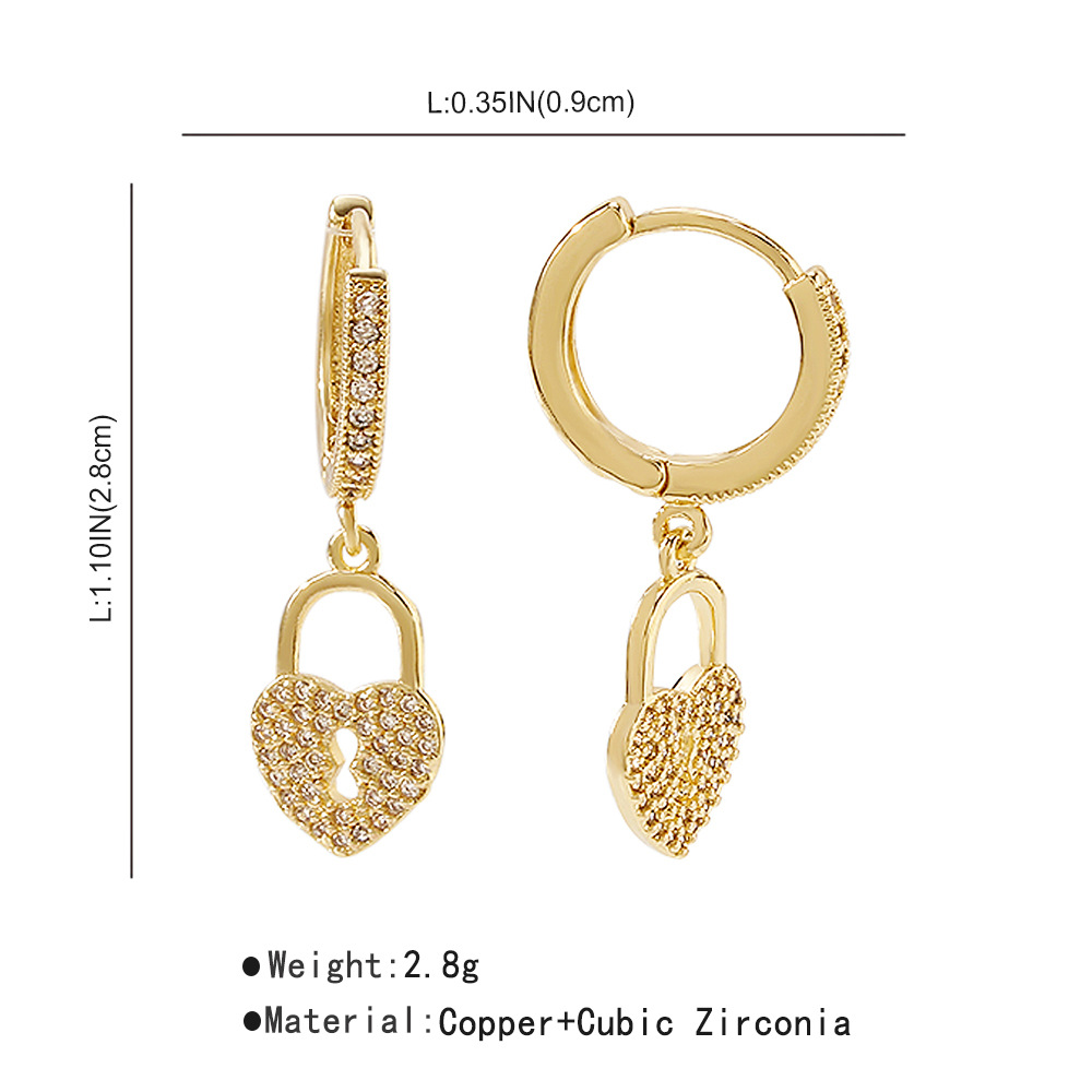 simple personality love lock niche luxury hollow copper earrings women