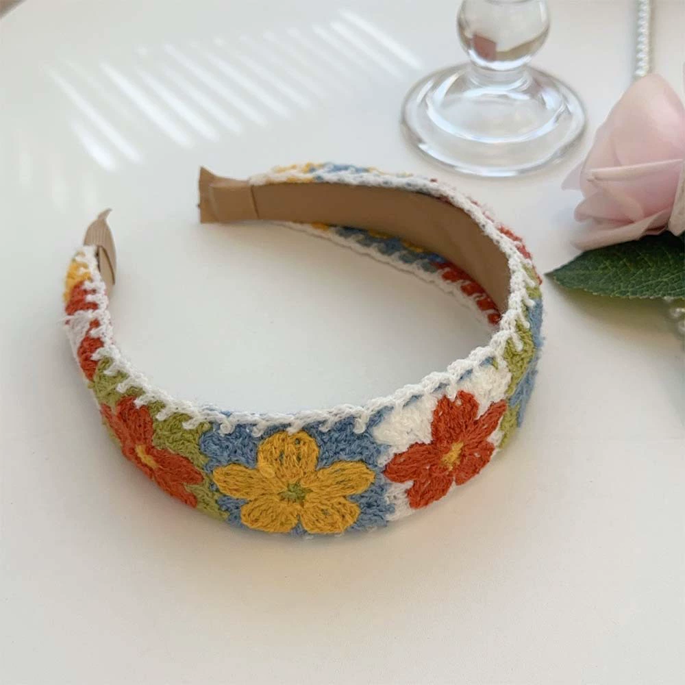 Headband, embroidered Chinese-style floral fresh hair accessory, universal fit, 8×8×1 cm