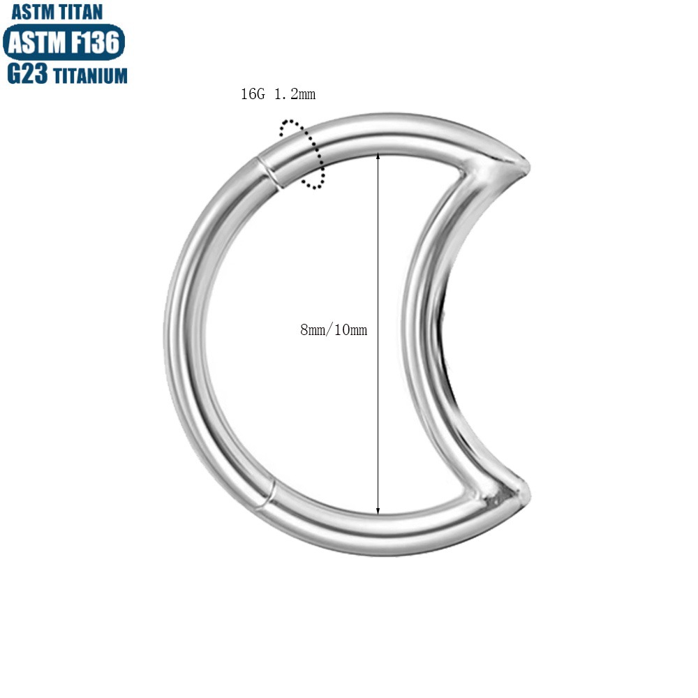 F136 Titanium Alloy Seamless Moon Nose Ring with CZ - Diamond Earring Tragus Septum Piercing Jewelry detail image 8