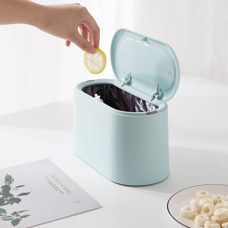 Desktop trash can with pop-up lid, original Nordic and Japanese style, colorful and gorgeous storage box, small trash can with lid, portable for home use