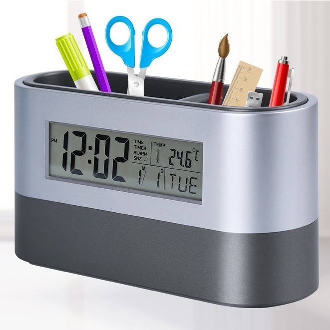 Multifunctional Office Pen Holder Clock, Perpetual Calendar Digital Clock, Creative Pen Holder Digital Clock, Lcd Digital Clock