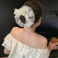 韓系刺繍欧根紗大腸輪超仙二重レース小蛮腰団子頭低馬尾髪ひも