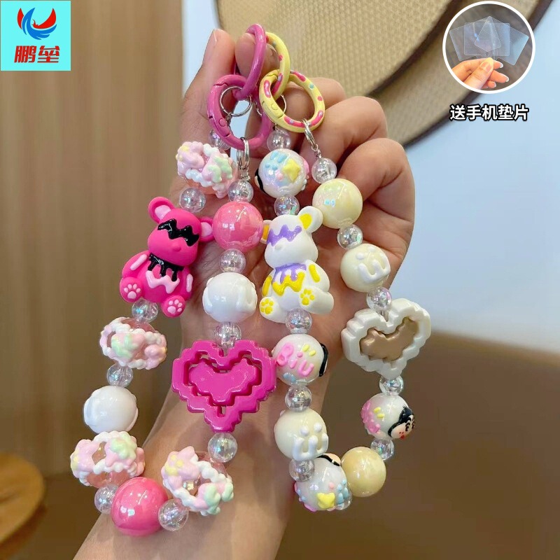Creative painted violent bear mobile phone chain pendant hand-painted handmade beaded diy student key bag small gift