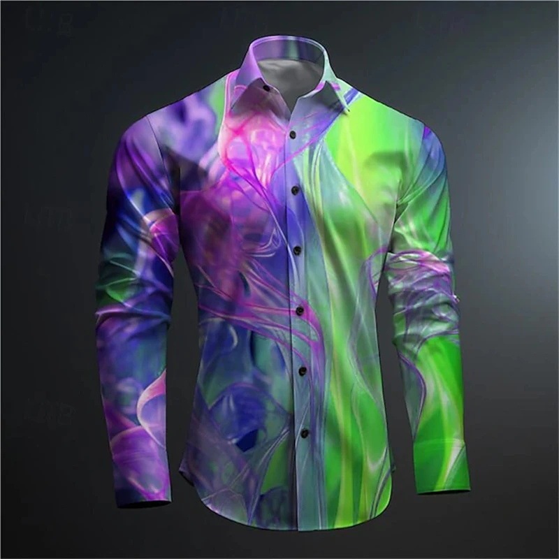 Men's Fashion Long-Sleeved Tops, Comfortable Lapel Single-Breasted Shirts, Street Retro Pattern 3D Printed Tops Men's Fashion Long-Sleeved Tops, Comfortable Lapel Single-Breasted Shirts, Street Retro Pattern 3D Printed Tops