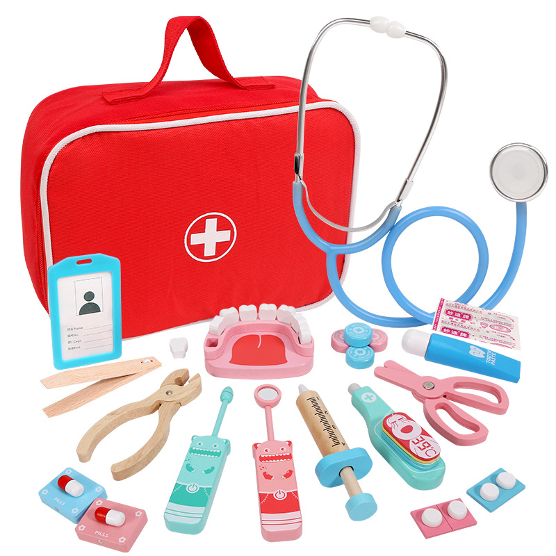 Bebé de madera juguetes médicos para niños pequeños juguetes médicos simulados para niñas juguetes médicos