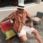 古巴撞色夏季镂空衬衫