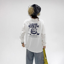 潮牌休闲宽松百搭女款长袖T恤秋冬款纯棉上衣女