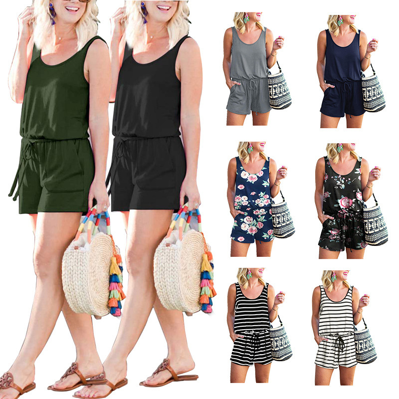 2026 European and American Cross-Border New Model Amazon Independent Site Vest Drawstring Strap Jumpsuit Multi-Color Direct Shipment from Manufacturer