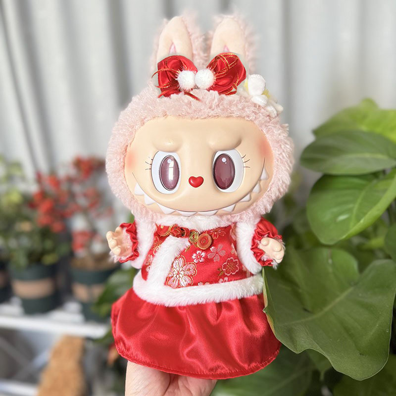 Ropa de muñeca de peluche de vinilo Labubu de 38cm para ropa de muñeca La Bu Time to Chill