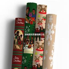 GF跨境新款Home for the Holidays Black Santa Wrapping paper