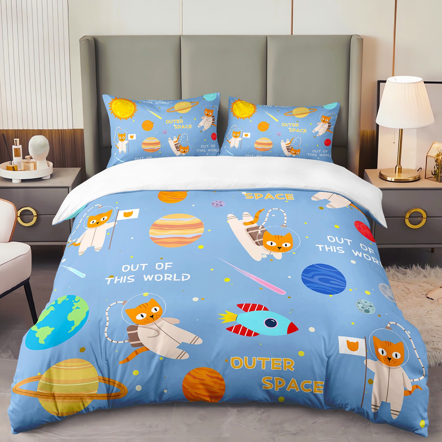 Fábrica de origen textil doméstico astronauta digital impresión set edredón suave piel respaldar TEMU / JIT