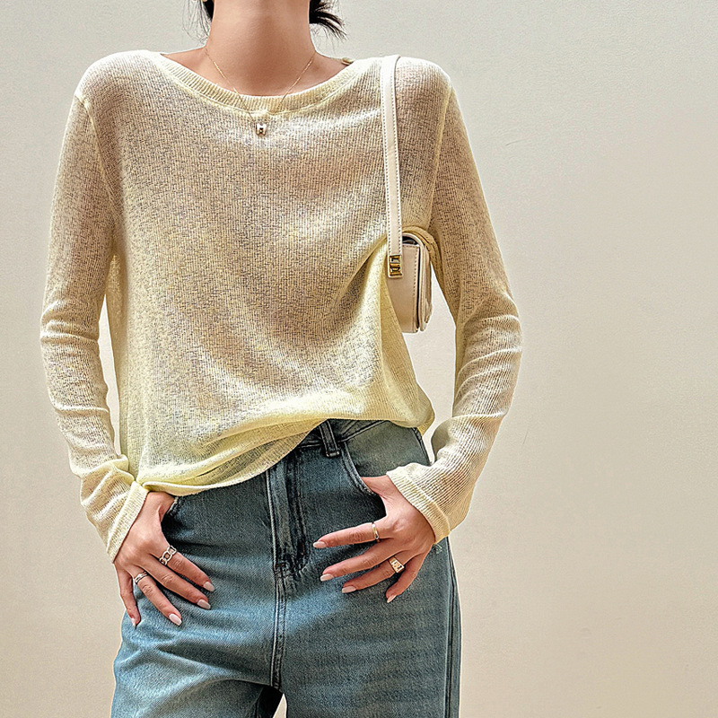 Summer Fashion Thin Sun-Protective Loose Knit Cover-Up for Women, Lazy Style with a High-End Feel, Dongdaemun Long-Sleeve T-Shirt Top