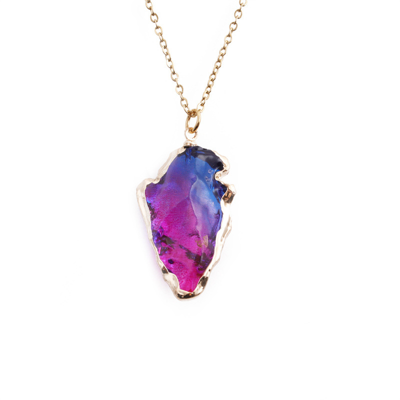 wholesale jewelry multicolor triangle cystal stone pendant stainless steel necklace nihaojewelry
