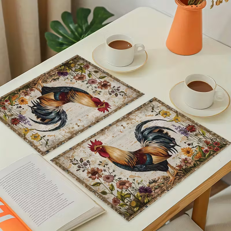 Transfronterizos retro pastoral gallo tela almohadilla lino almohadilla al por mayor restaurante atmósfera diseño almohadilla aislante al por mayor