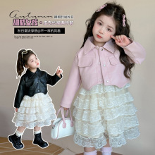 2025年秋冬儿童套装新款女童环保皮衣纱裙两件套批发一件代发童装