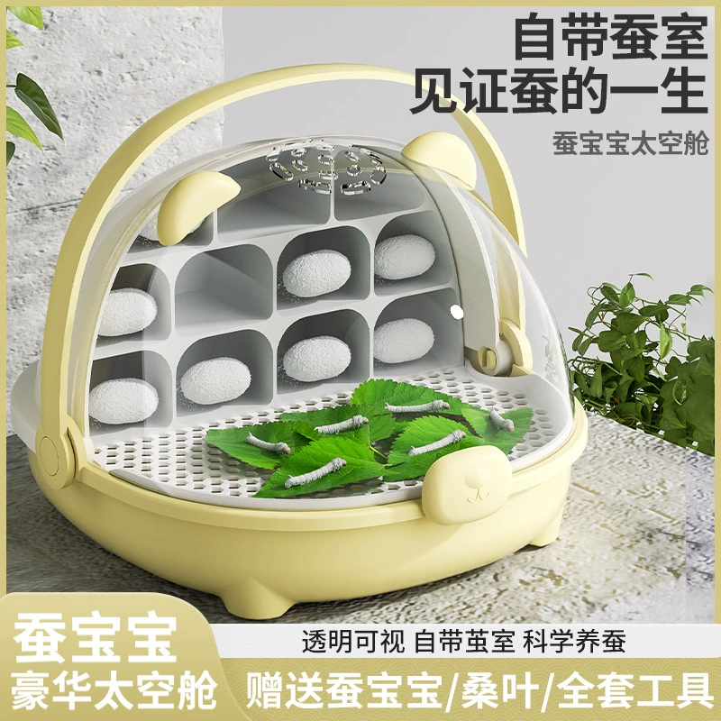 Красочные шелкопряды, живые животные, свежие листья шелковицы третьего класса, яйца шелкопряда, студенческий набор для разведения шелкопряда, космическая кабина для разведения, небольшой домик