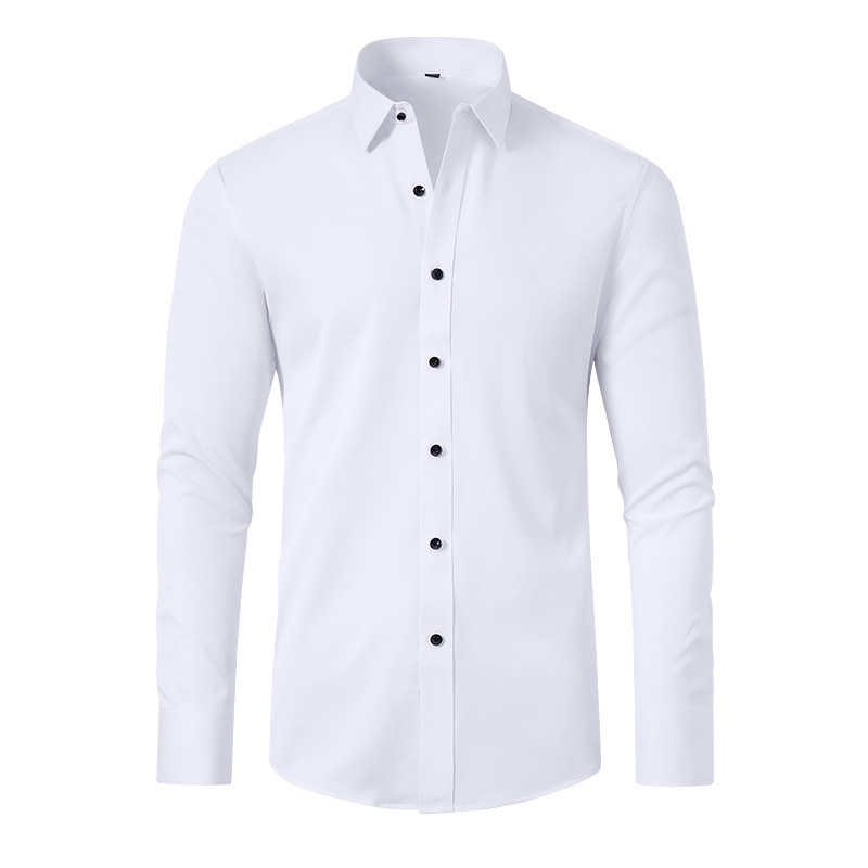 Camisa elástica de cuatro lados transfronteriza de los hombres de color sólido antiarrugas no planchado camisa de manga larga de los hombres de negocios casual de los hombres de comercio exterior exclusivo