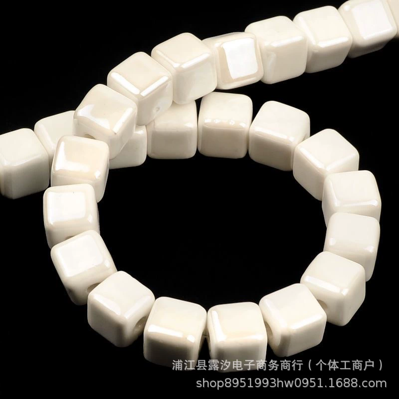 Handmade Ceramic Square Beads, 6/8/10 mm Polished Glazed Cubes for Necklace & Bracelet