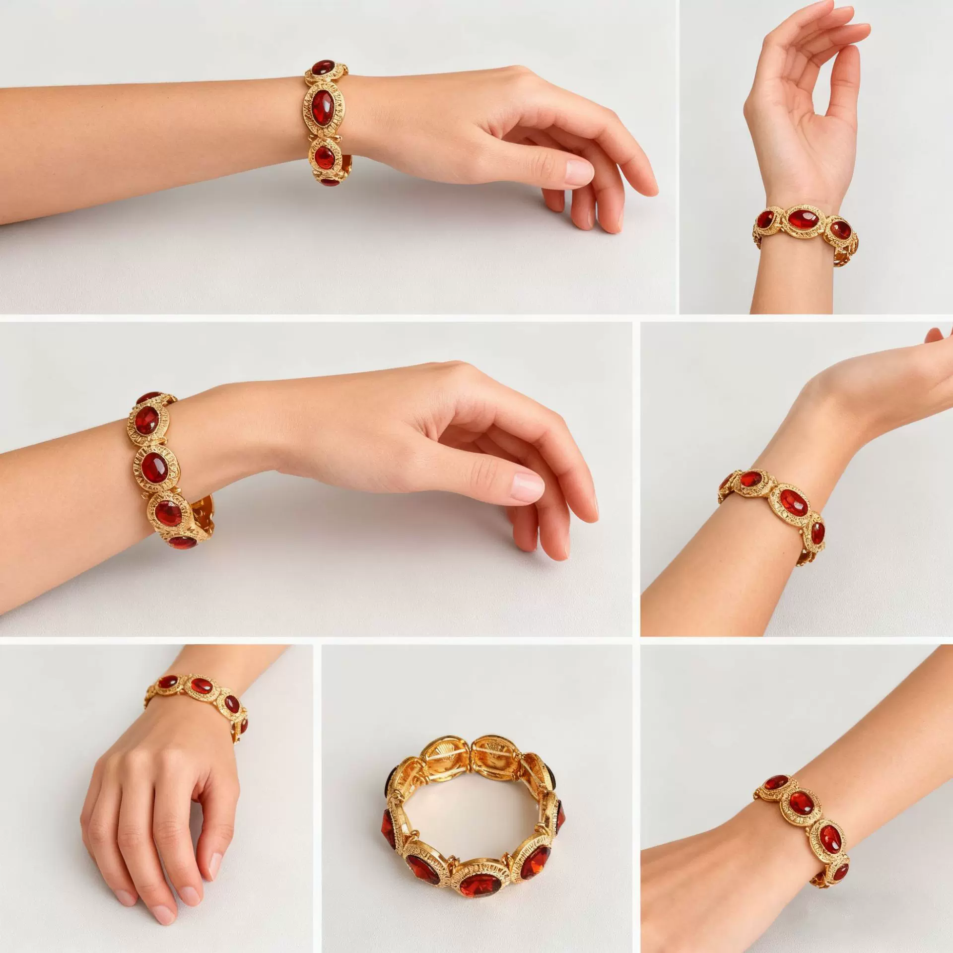 欧美跨境爆款红宝石弹力手镯女士复古宫廷vintage轻奢高级感手饰