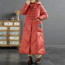 羽绒服女复古民族风白鸭绒士冬季盘扣贴布加厚保暖长款连帽显瘦外