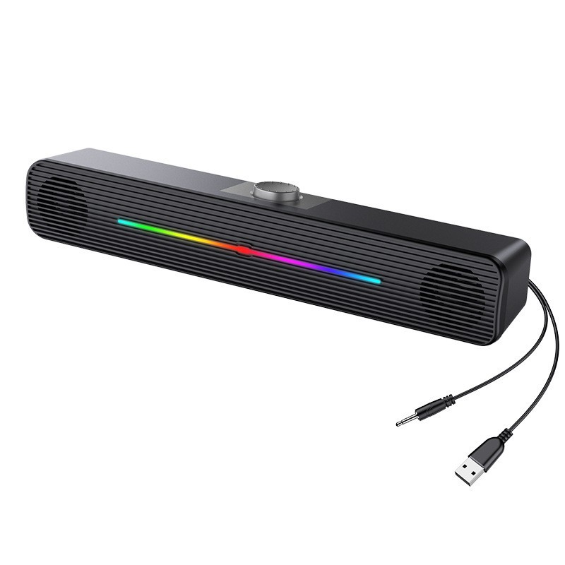 Altavoces RGB para computadora, USB, subwoofer largo, sonido potente para juegos y oficina