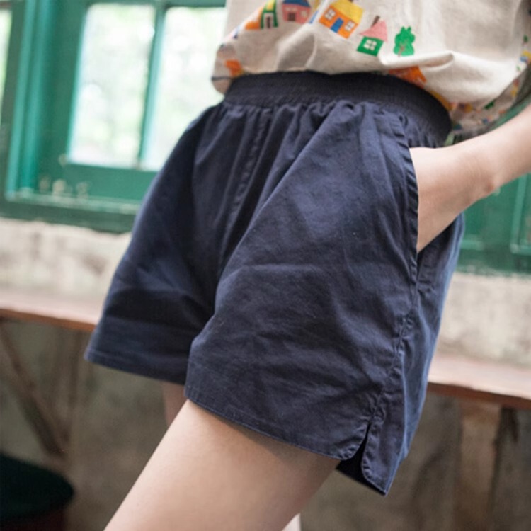 Washed Cotton 2026 Summer New Style Women's Shorts High-Waisted Loose Slit Solid Color Simple Sports Wide-Leg Pants