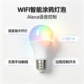 跨境A19led灯泡螺口e27e26美规wifi蓝牙涂鸦RGBCW智能调光色定制
