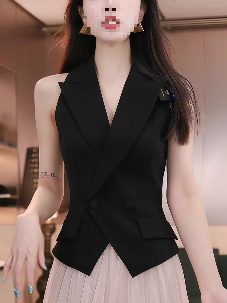 French Socialite Style Black Sleeveless Vest for Women 2025 Summer New Super Popular Versatile Elegant Waist Vest