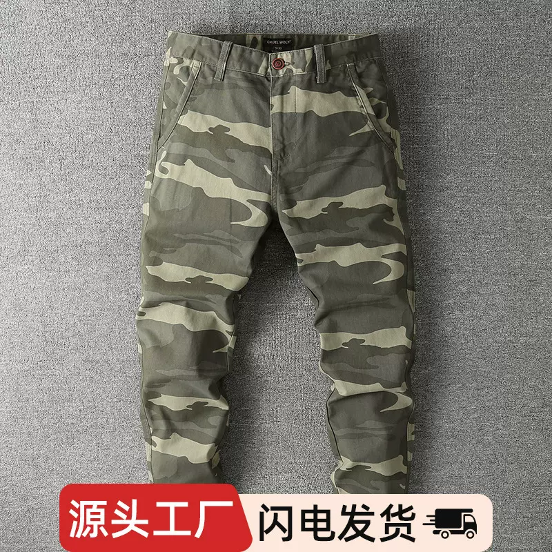 新款男裤春秋欧美棉迷彩工装裤休闲运动直筒长裤男士裤子厂家批发