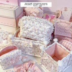新しい冬のラブソングかわいい花猫ガールハートサテンヘアバンド化粧品バッグレース収納バスケット~