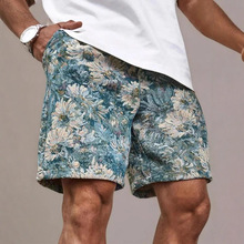 F6294 代发速卖通亚马逊跨境新款男式短裤男式花朵印花束腰短