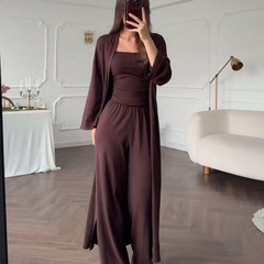 2025欧美亚马逊女装跨境外贸新款纯色长袖外衣抹胸上衣长裙套装