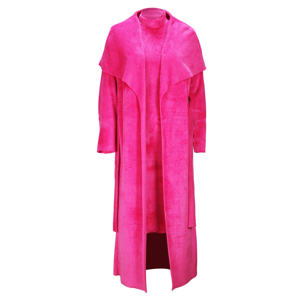 Completo due pezzi donna vestito in velluto e cardigan lungo_voghion.com