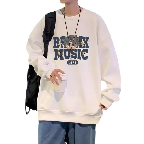 Women's Couple Style Long Sleeve T-Shirt with Creative English Print, Thin Version Solid Color Crew Neck Sweatshirt for Autumn and Early Winter