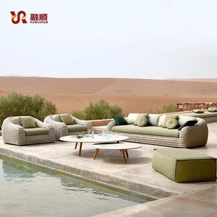 Outdoor Rattan Sofa Combination Hotel Living Room Open-Air B&B Villa Courtyard Garden Leisure Balcony Outdoor Furniture