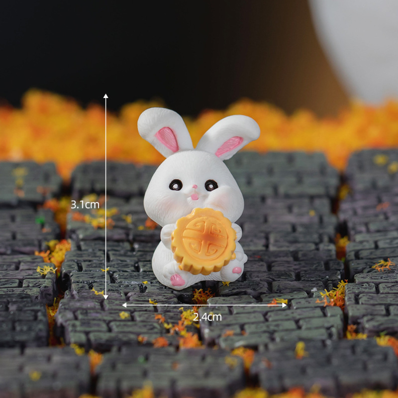 微景観中秋節玉兎月餅かわいい動物人形装飾品樹脂工芸品小物|undefined